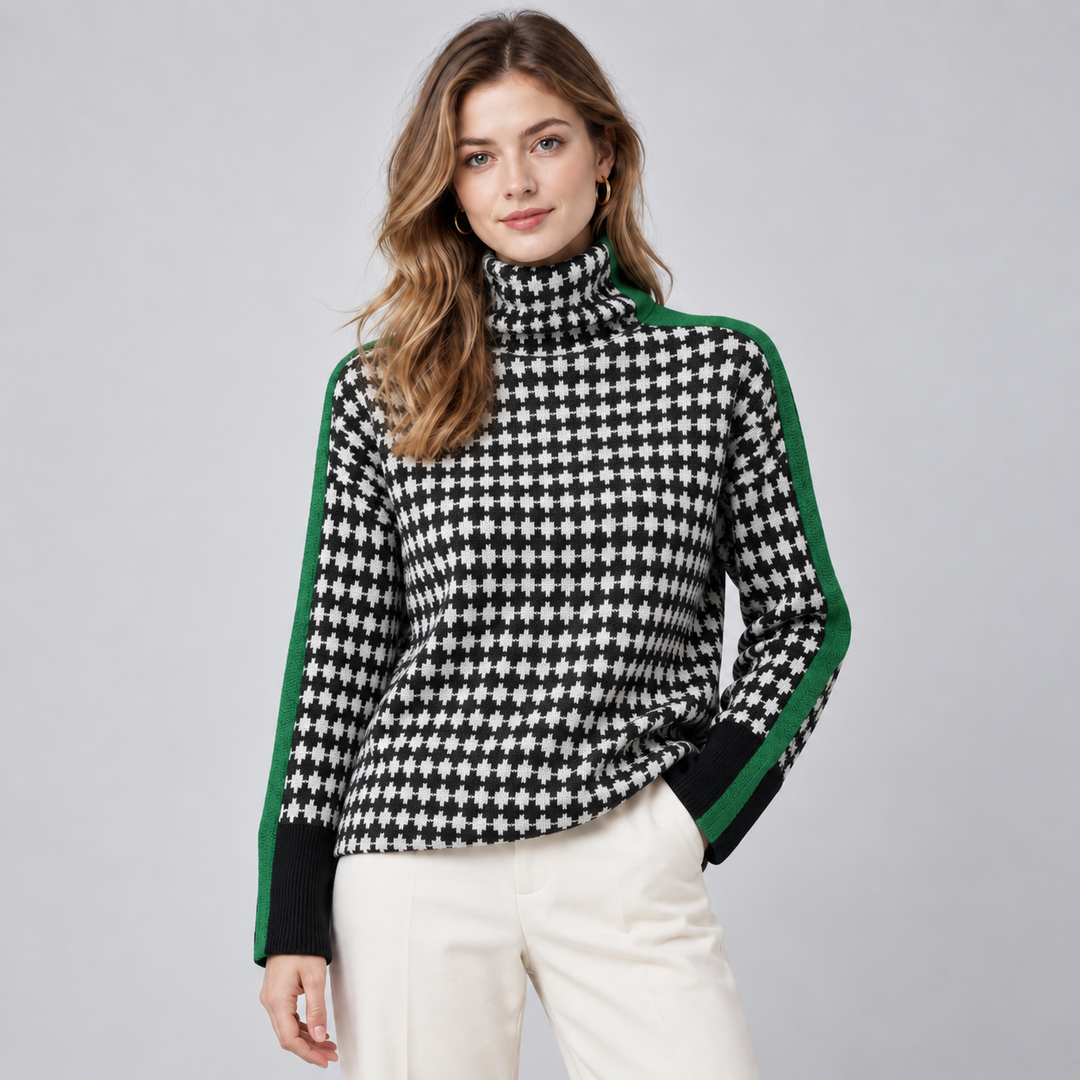 Women's Striped High Neck Sweater, Relaxed Fit