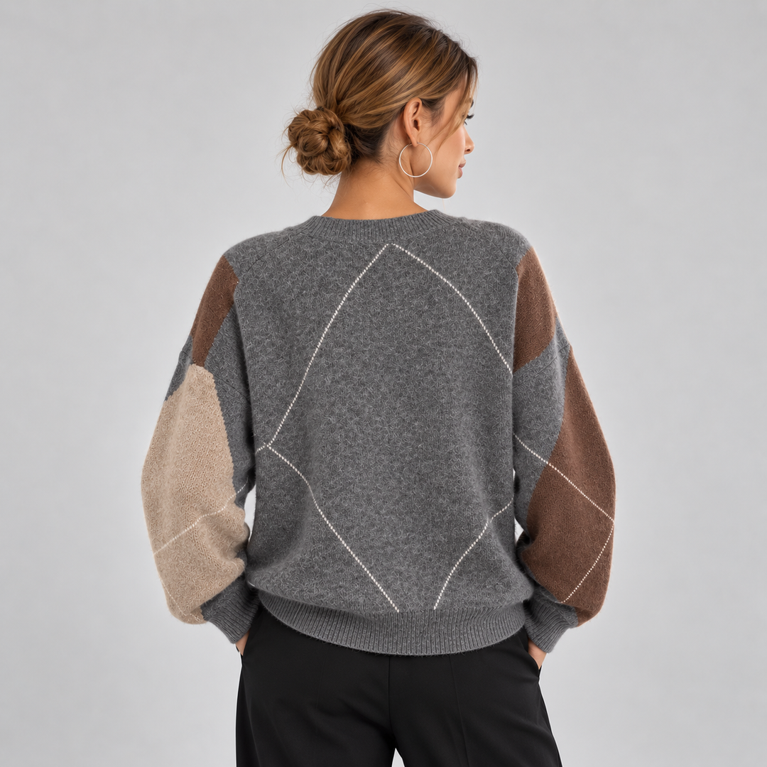 Women's Argyle V-Neck Sweater, Long Sleeve Knit