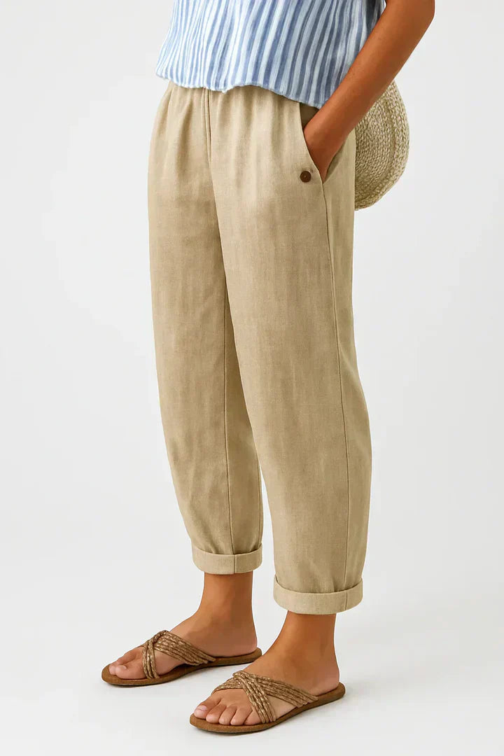 Linen Cotton Trousers for Women - Relaxed Fit Pants