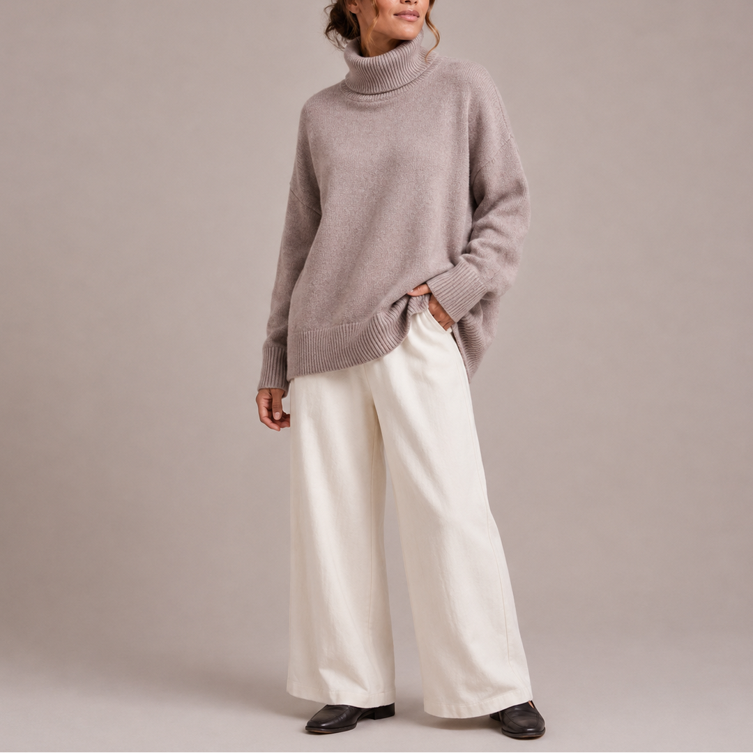Women's Oversized Turtleneck Sweater, Relaxed Fit Knit