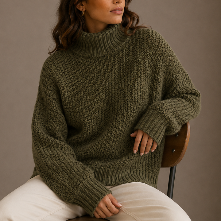 Women's Chunky Knit Oversized Turtleneck Sweater