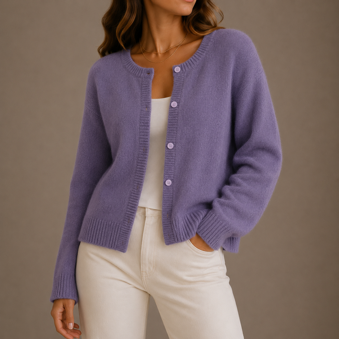 Women's Round Neck Knit Cardigan with Button Front