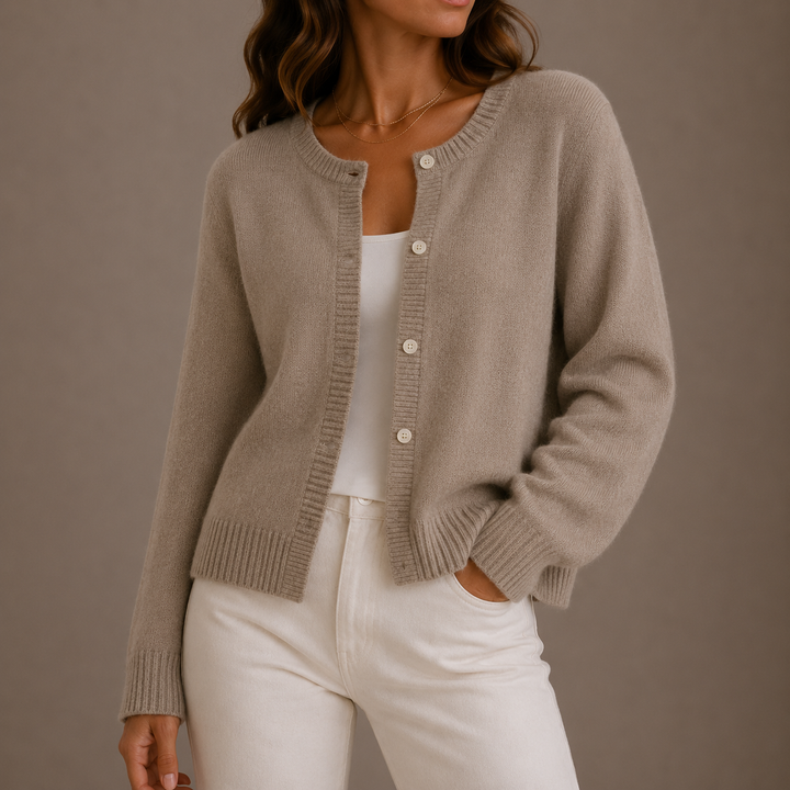 Women's Round Neck Knit Cardigan with Button Front