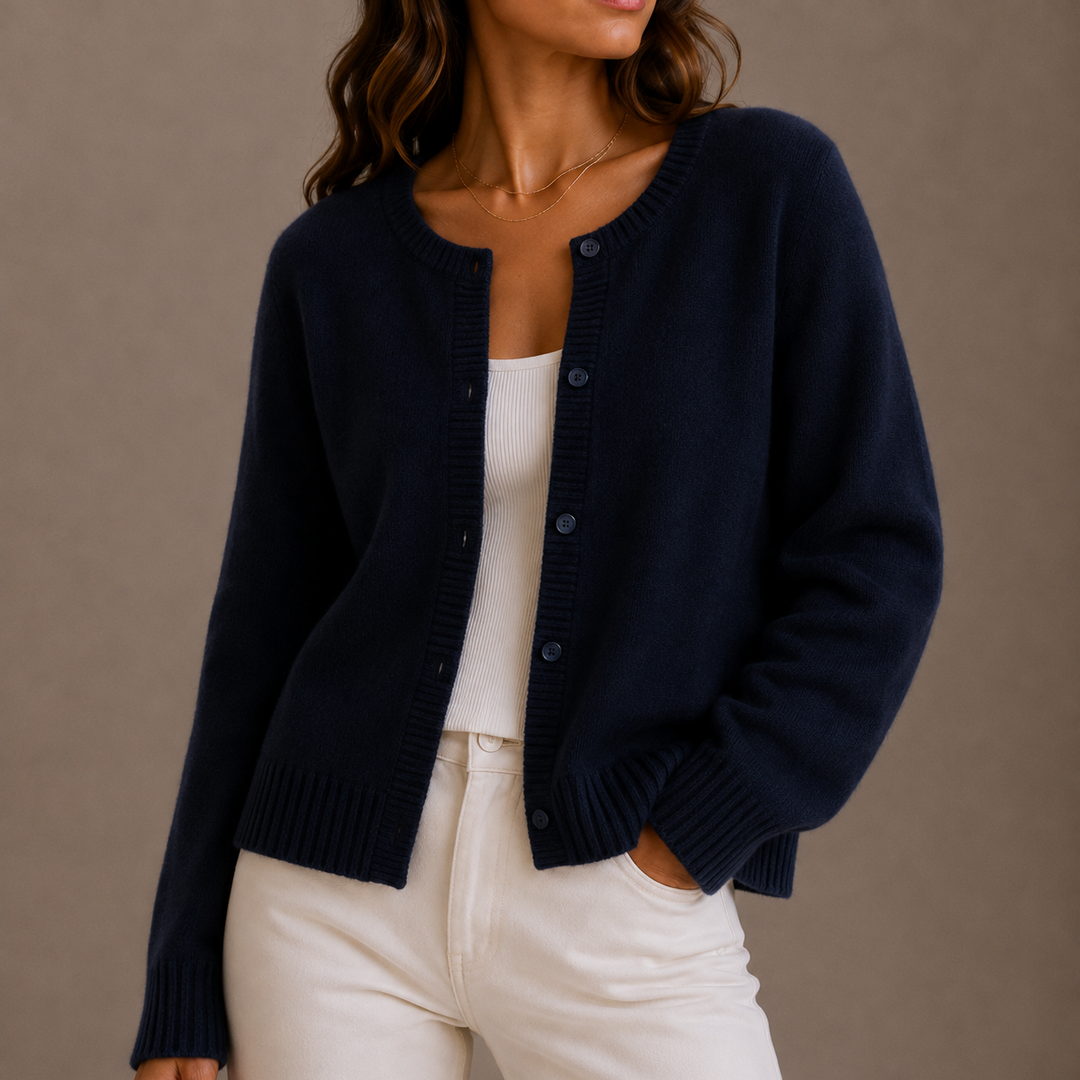 Women's Round Neck Knit Cardigan with Button Front