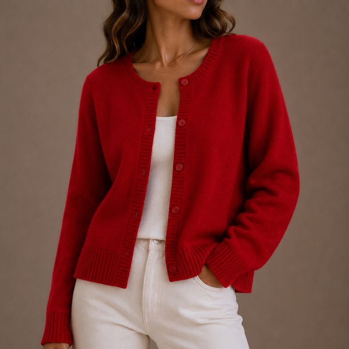 Women's Round Neck Knit Cardigan with Button Front