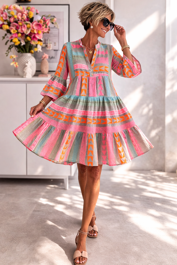 Midi Dress with Geometric Print - Flowy Relaxed Fit