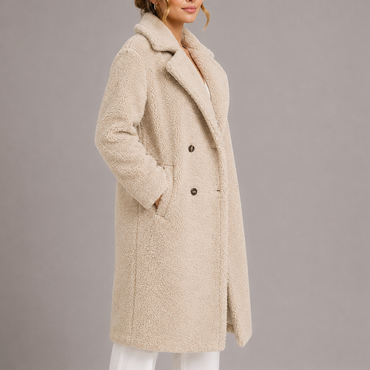 Women's Long Double-Breasted Faux Fur Teddy Coat