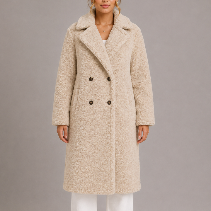 Women's Long Double-Breasted Faux Fur Teddy Coat