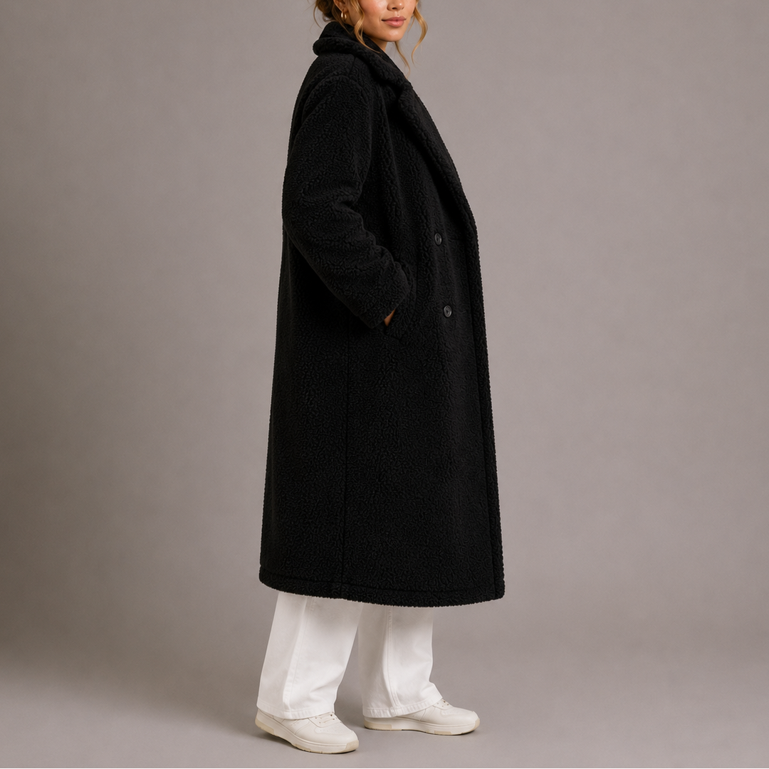 Women's Long Double-Breasted Faux Fur Teddy Coat