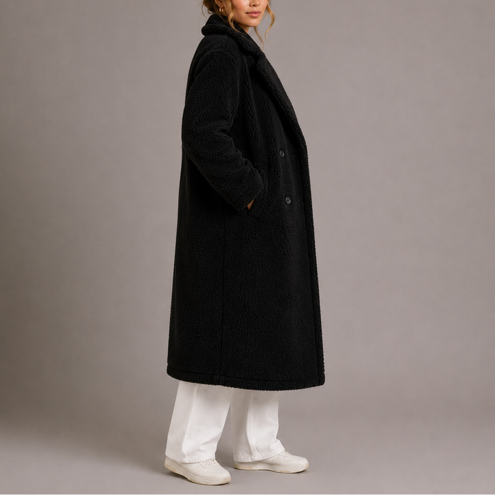 Women's Long Double-Breasted Faux Fur Teddy Coat