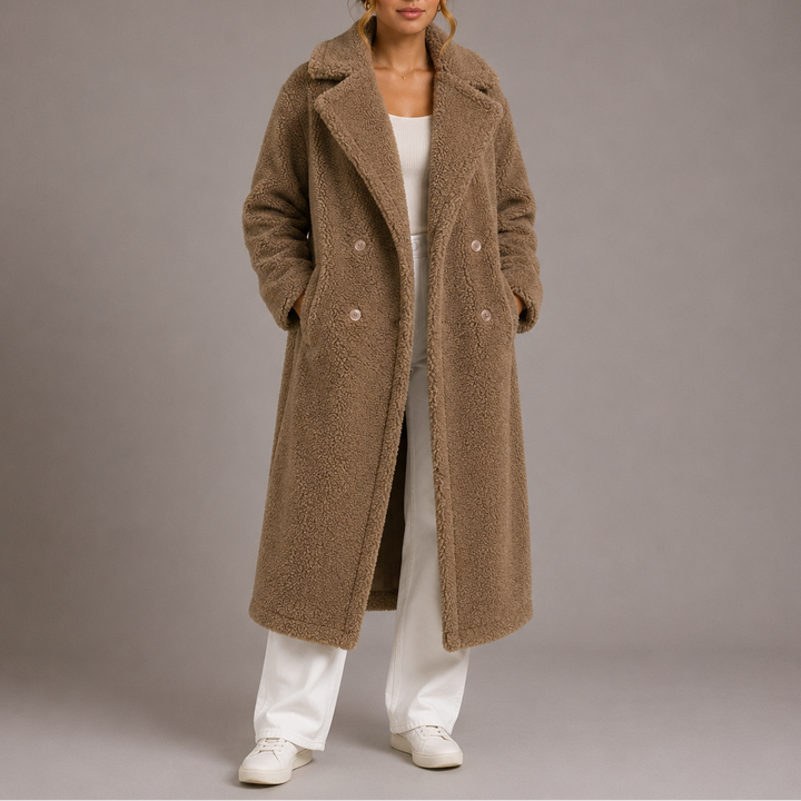 Women's Long Double-Breasted Faux Fur Teddy Coat