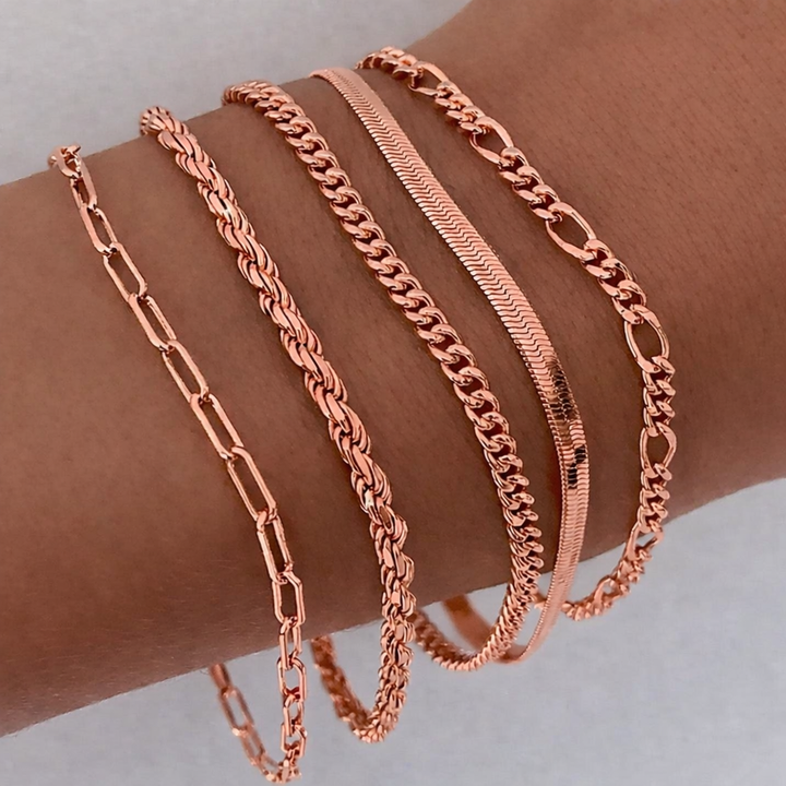 Gold Bracelet Set - Layered Stackable Bracelets for Women