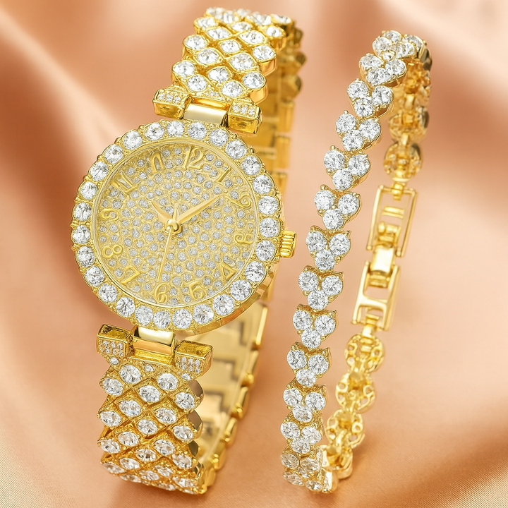 Gold Watch and Bracelet Set - Classic Timepiece Gift for Women