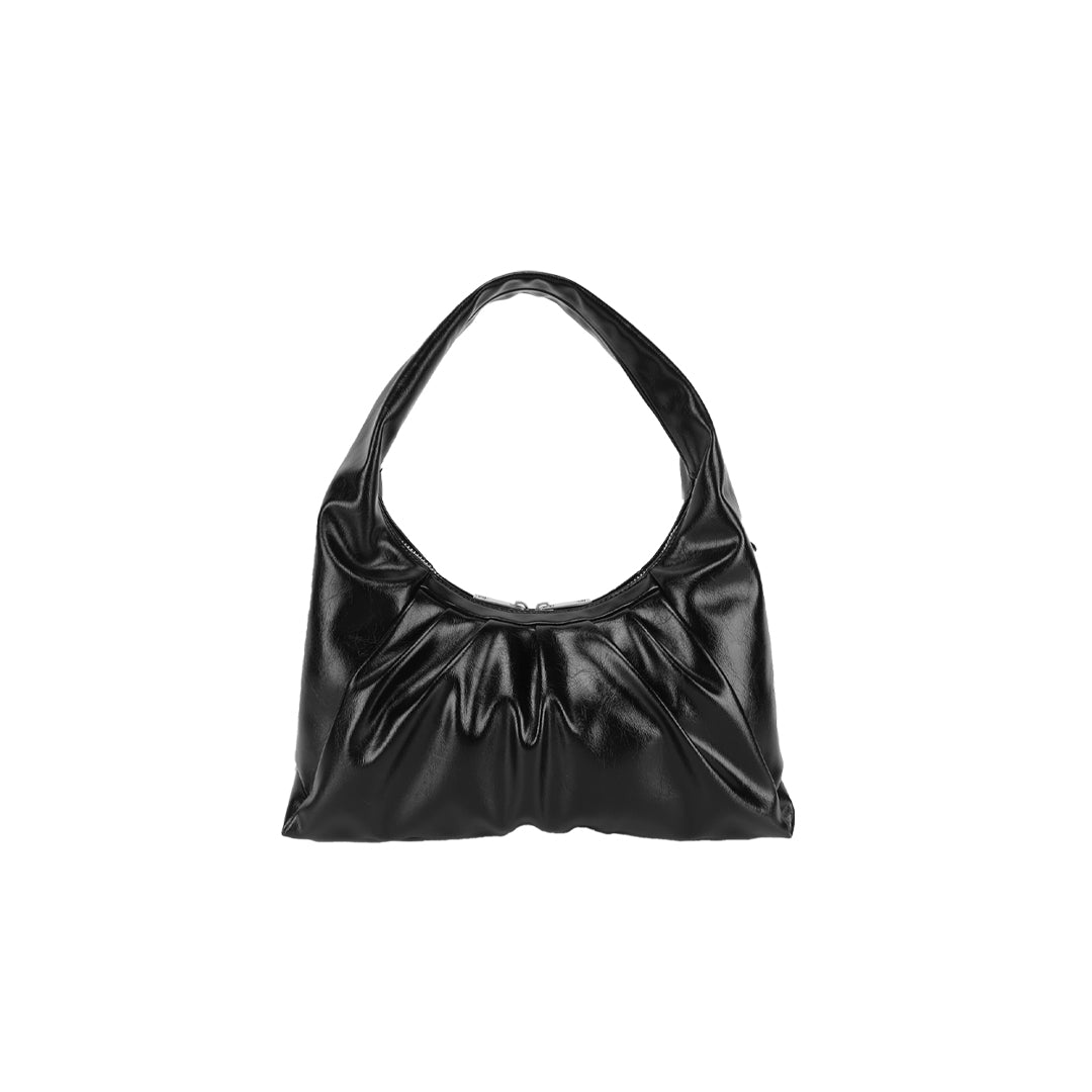 Hobo Bag Black Crescent Shaped Slouchy Handbag with Charm Holder