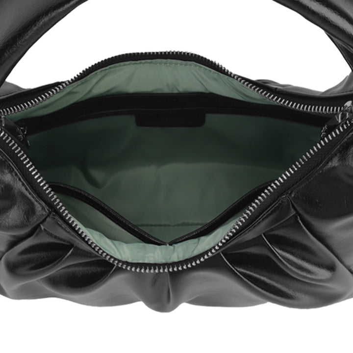 Hobo Bag Black Crescent Shaped Slouchy Handbag with Charm Holder