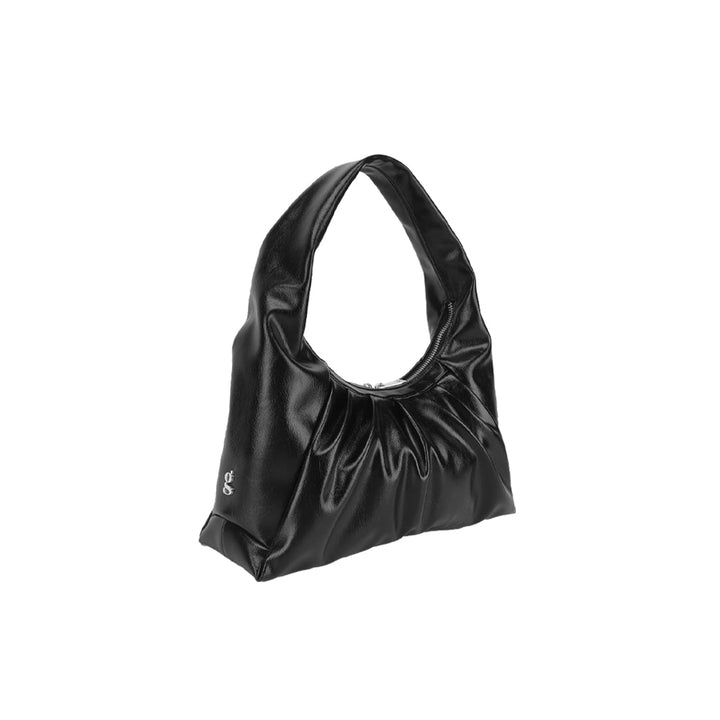 Hobo Bag Black Crescent Shaped Slouchy Handbag with Charm Holder