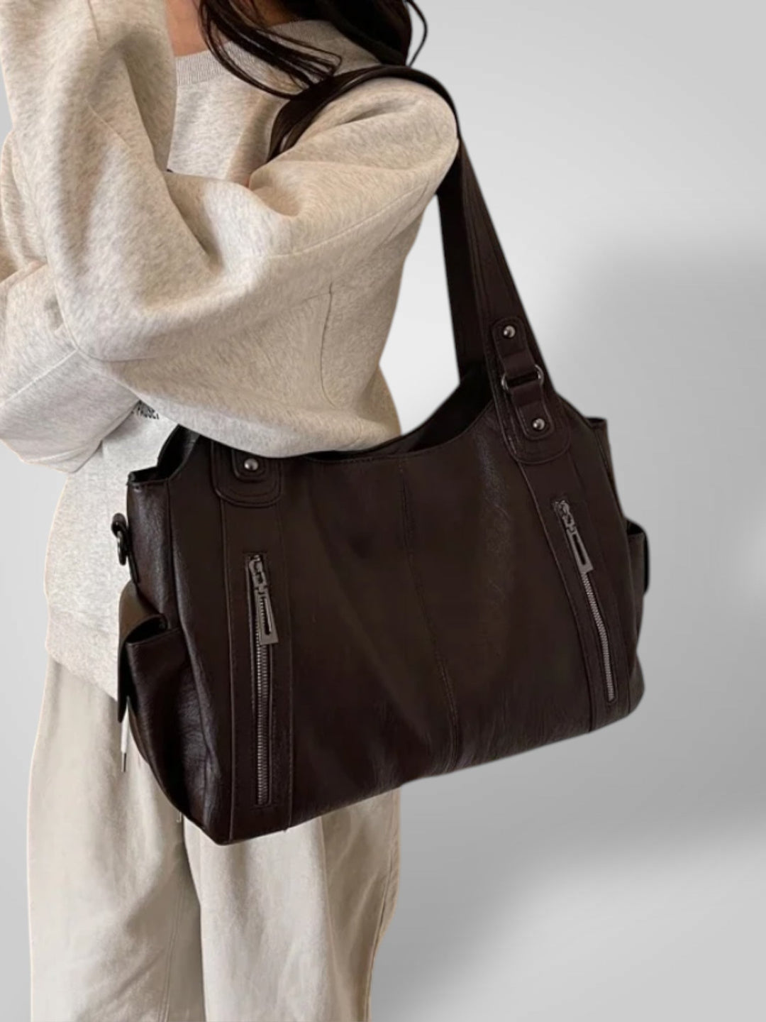 Vegan Leather Shoulder Bag - Spacious Everyday Handbag