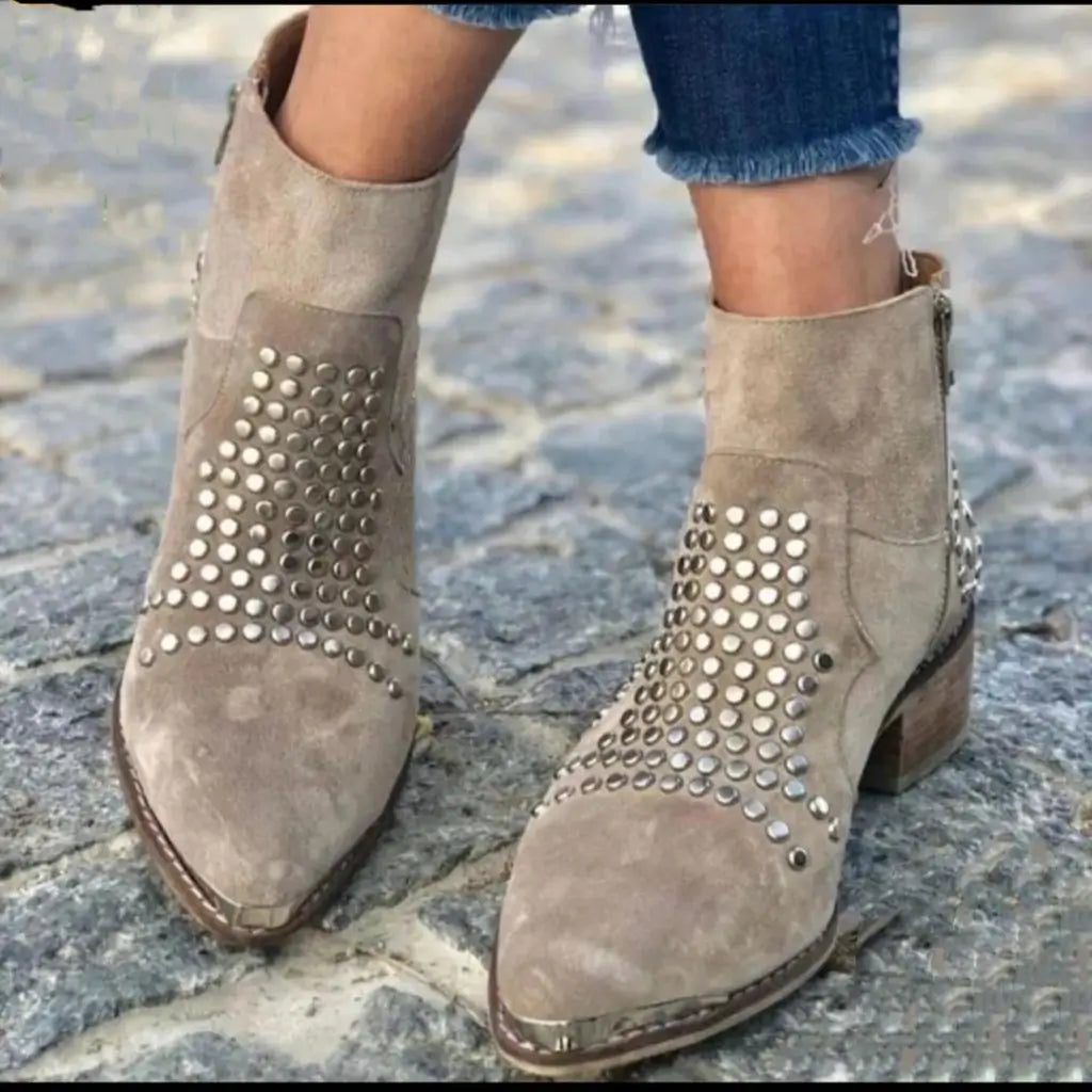 Studded Ankle Boots for Women | Edgy Low Heel Booties