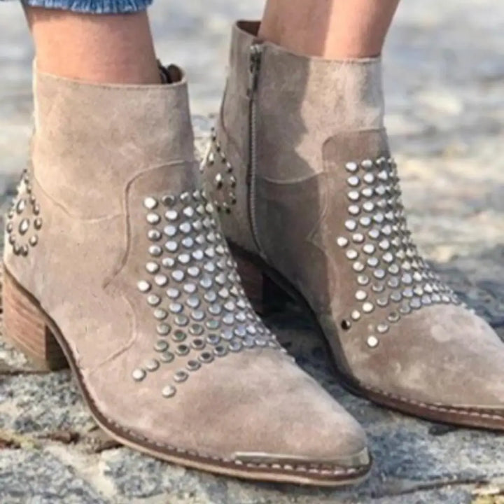 Studded Ankle Boots for Women | Edgy Low Heel Booties