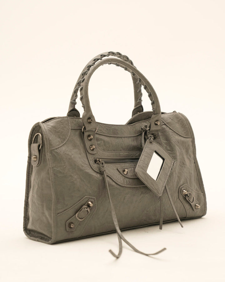 Leather Tote Bag for Work and Travel - Dark Grey Carryall