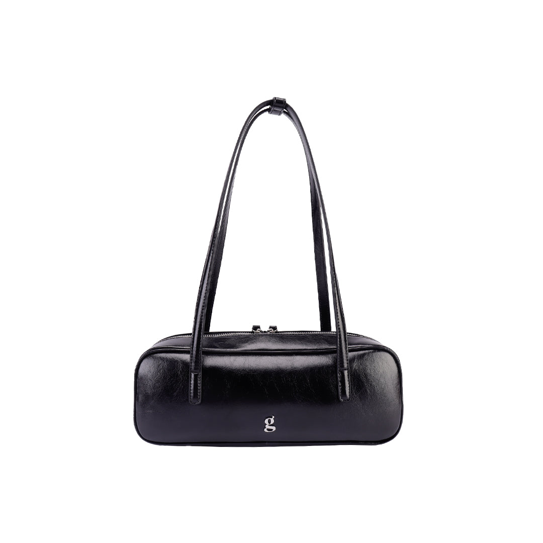 Black Leather Shoulder Bag - Boston Style Handbag for Women