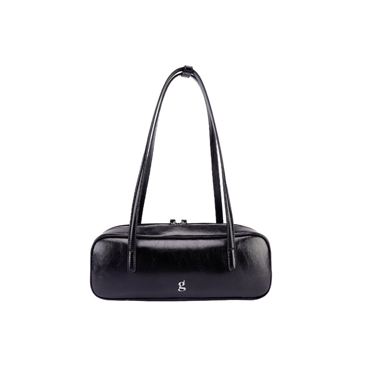 Black Leather Shoulder Bag - Boston Style Handbag for Women