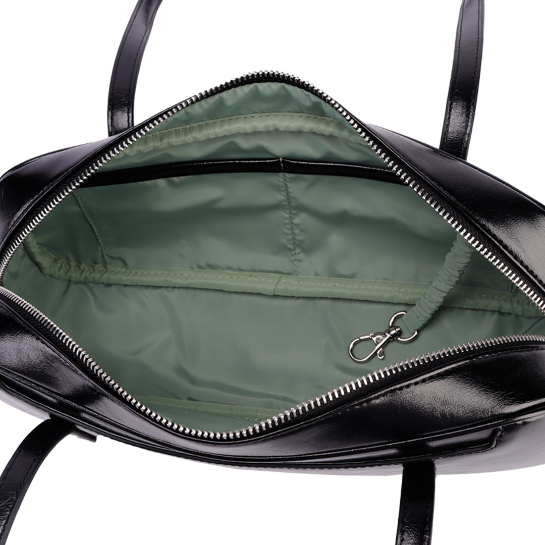 Black Leather Shoulder Bag - Boston Style Handbag for Women