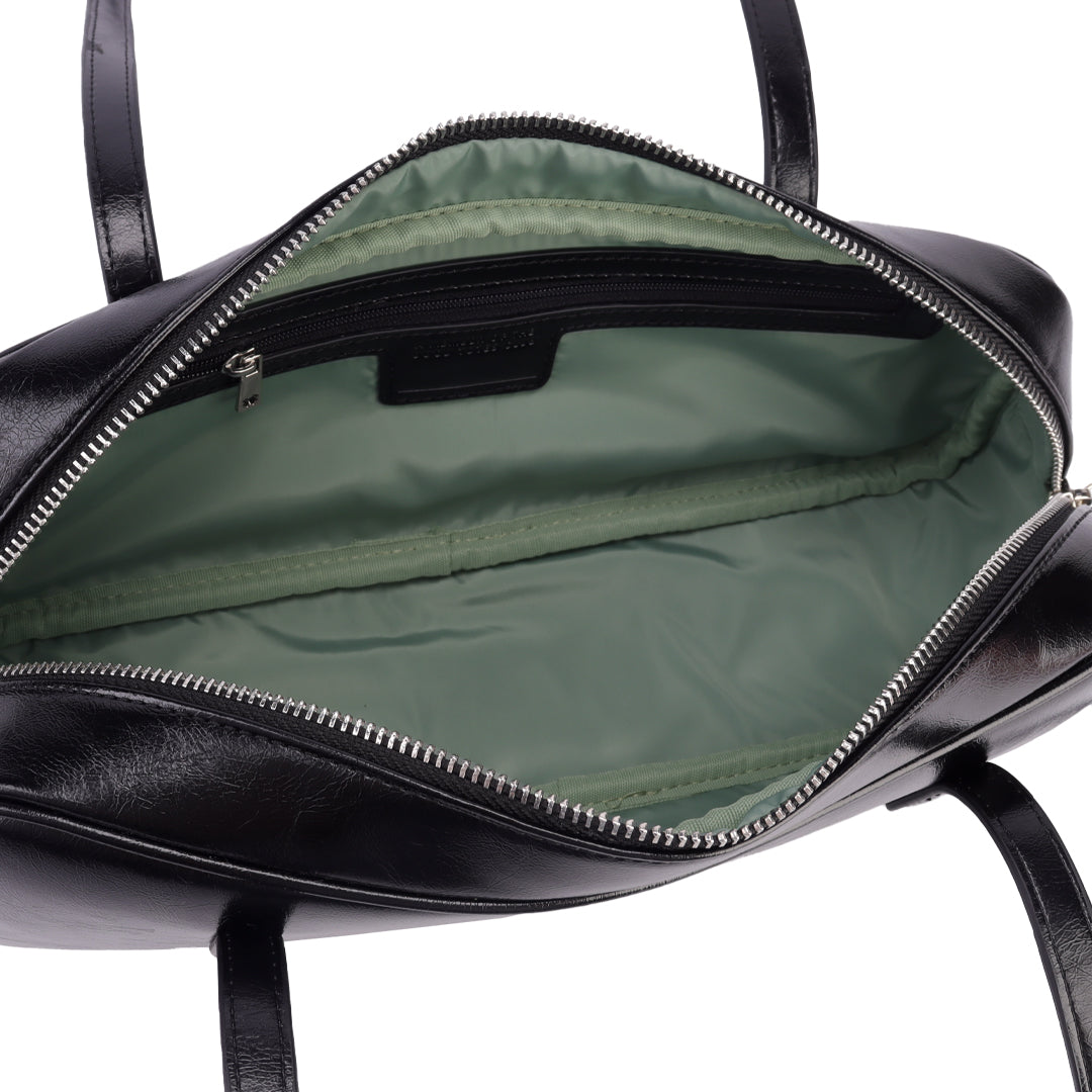 Black Leather Shoulder Bag - Boston Style Handbag for Women