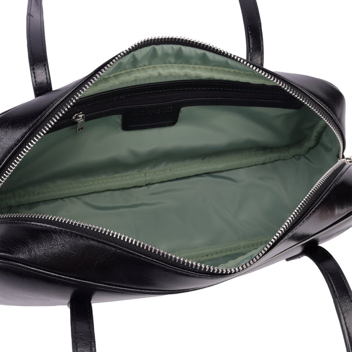Black Leather Shoulder Bag - Boston Style Handbag for Women