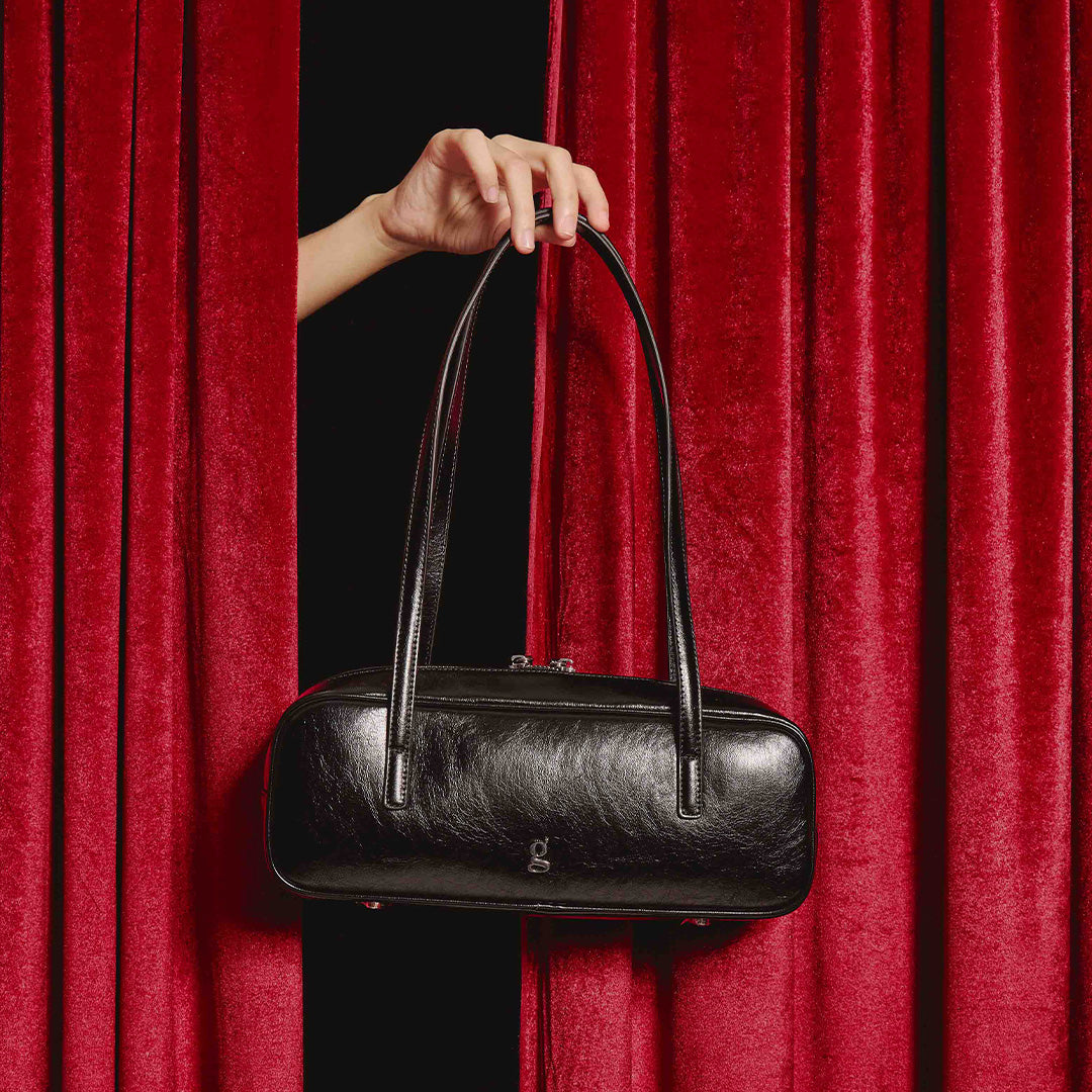 Black Leather Shoulder Bag - Boston Style Handbag for Women