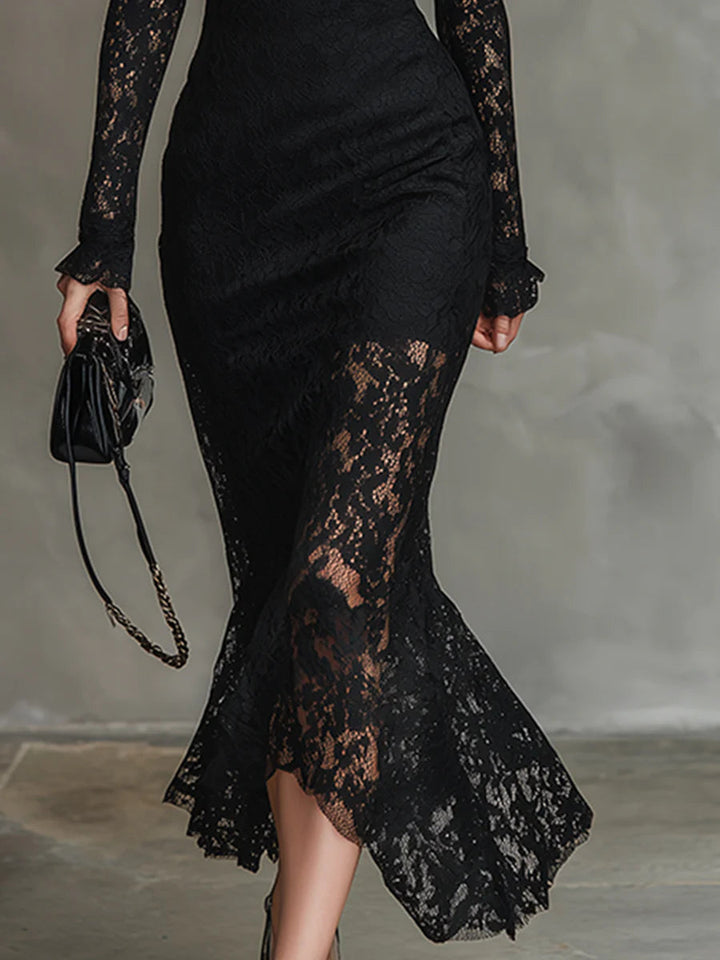 Black Lace Maxi Dress | Elegant Floor Length Evening Gown