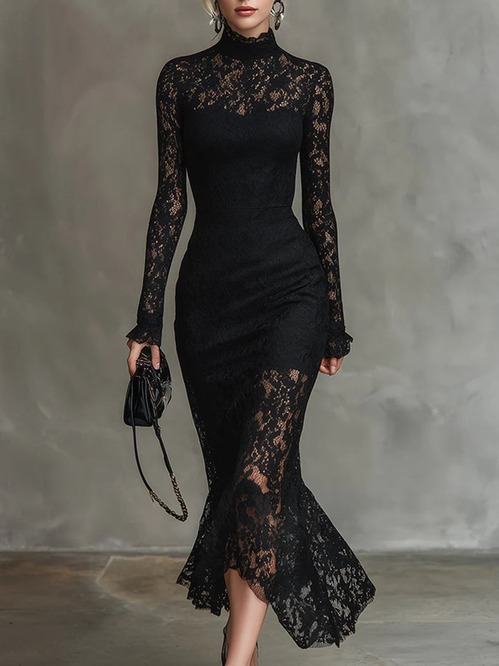 Black Lace Maxi Dress | Elegant Floor Length Evening Gown