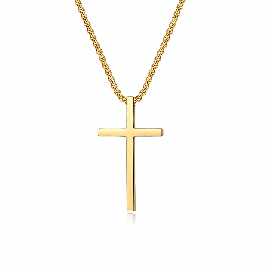 Gold Cross Necklace with Bezel Setting | Delicate Everyday Pendant