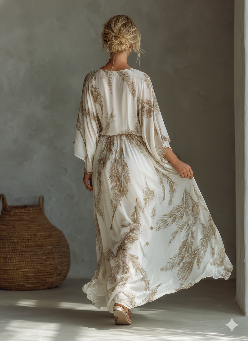 Maxi Dress with Palm Leaf Print and Twist Front Detail