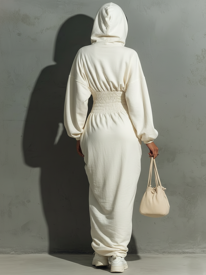 Hooded Sweatshirt Maxi Dress with Waist Detail for Women