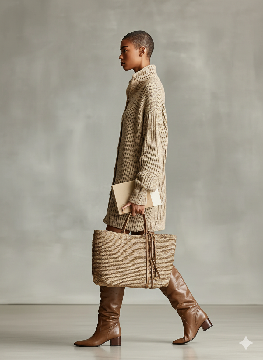 Camel Cardigan Dress for Women - Button Front Mini Sweater Dress