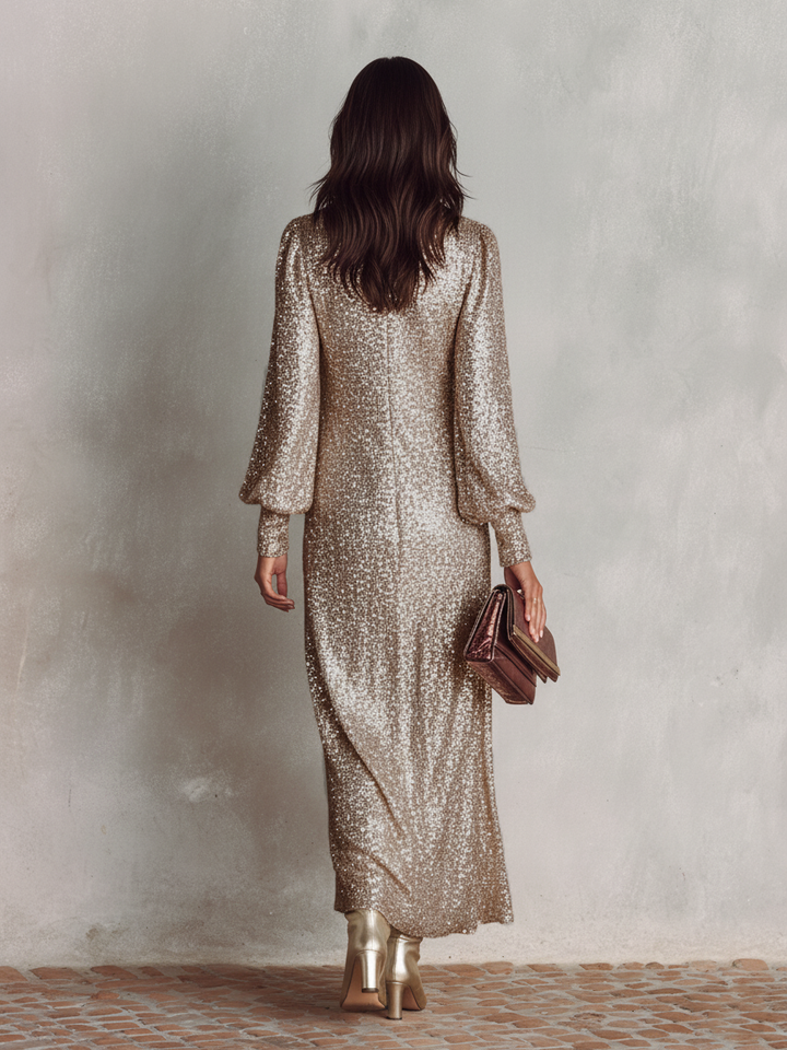 Shimmering V-Neck Maxi Dress for Evening Parties and Events