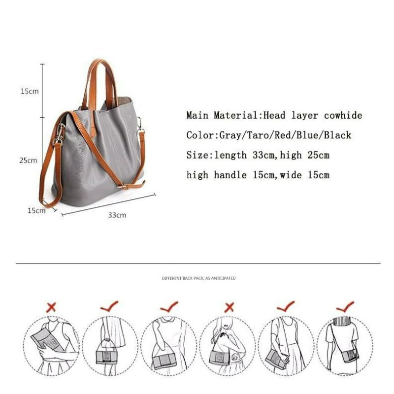 Genuine Leather Handbag for Women - Soft Cowhide Shoulder Bag