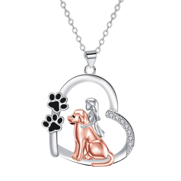 Heart Shaped Dog and Girl Necklace - Pet Lover Pendant