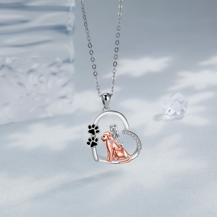 Heart Shaped Dog and Girl Necklace - Pet Lover Pendant
