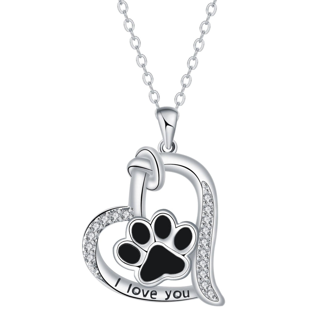 Dog Paw Print Heart Necklace with Zirconia for Pet Lovers
