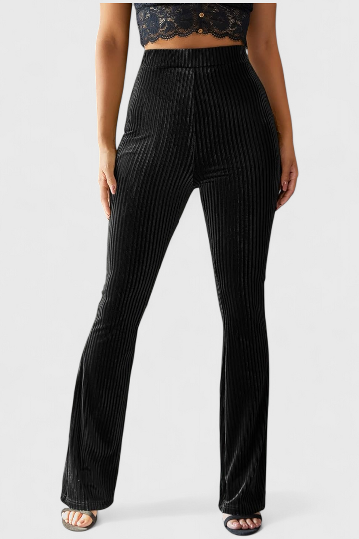 Velvet Flared Pants - Retro High Waist Wide Leg Trousers