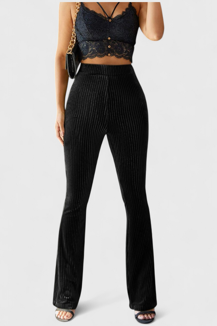 Velvet Flared Pants - Retro High Waist Wide Leg Trousers