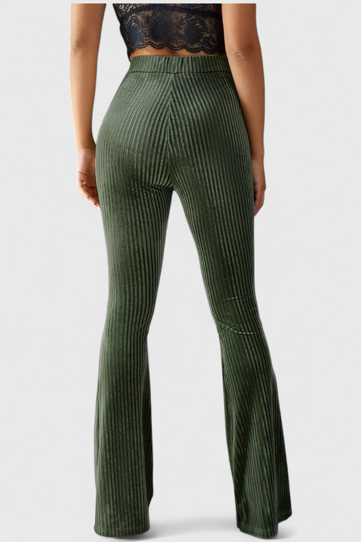 Velvet Flared Pants - Retro High Waist Wide Leg Trousers