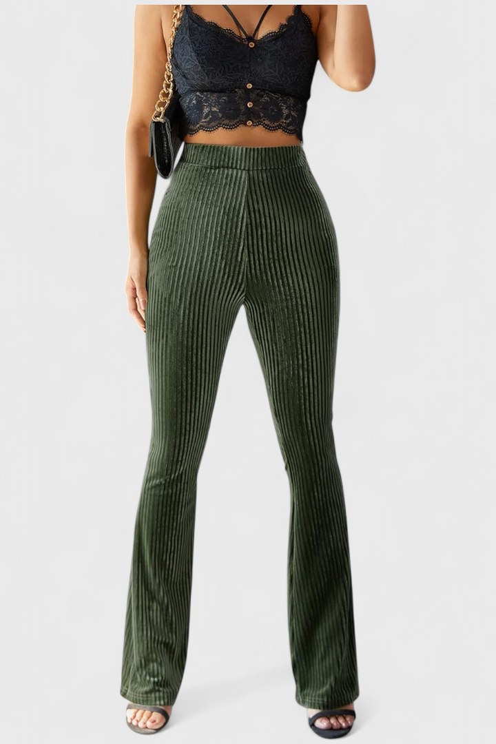 Velvet Flared Pants - Retro High Waist Wide Leg Trousers