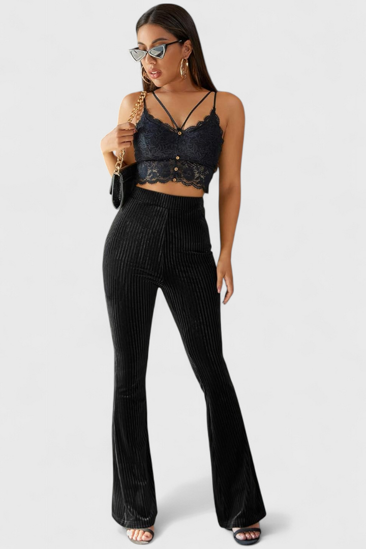 Velvet Flared Pants - Retro High Waist Wide Leg Trousers