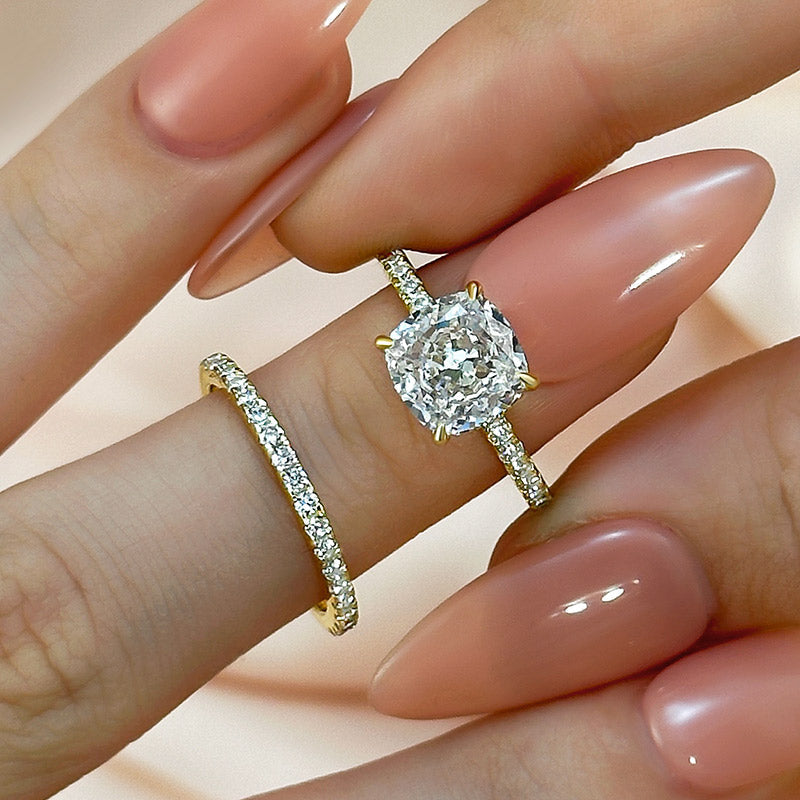 Cushion Cut Bridal Ring Set - Two Piece Gold Wedding Rings
