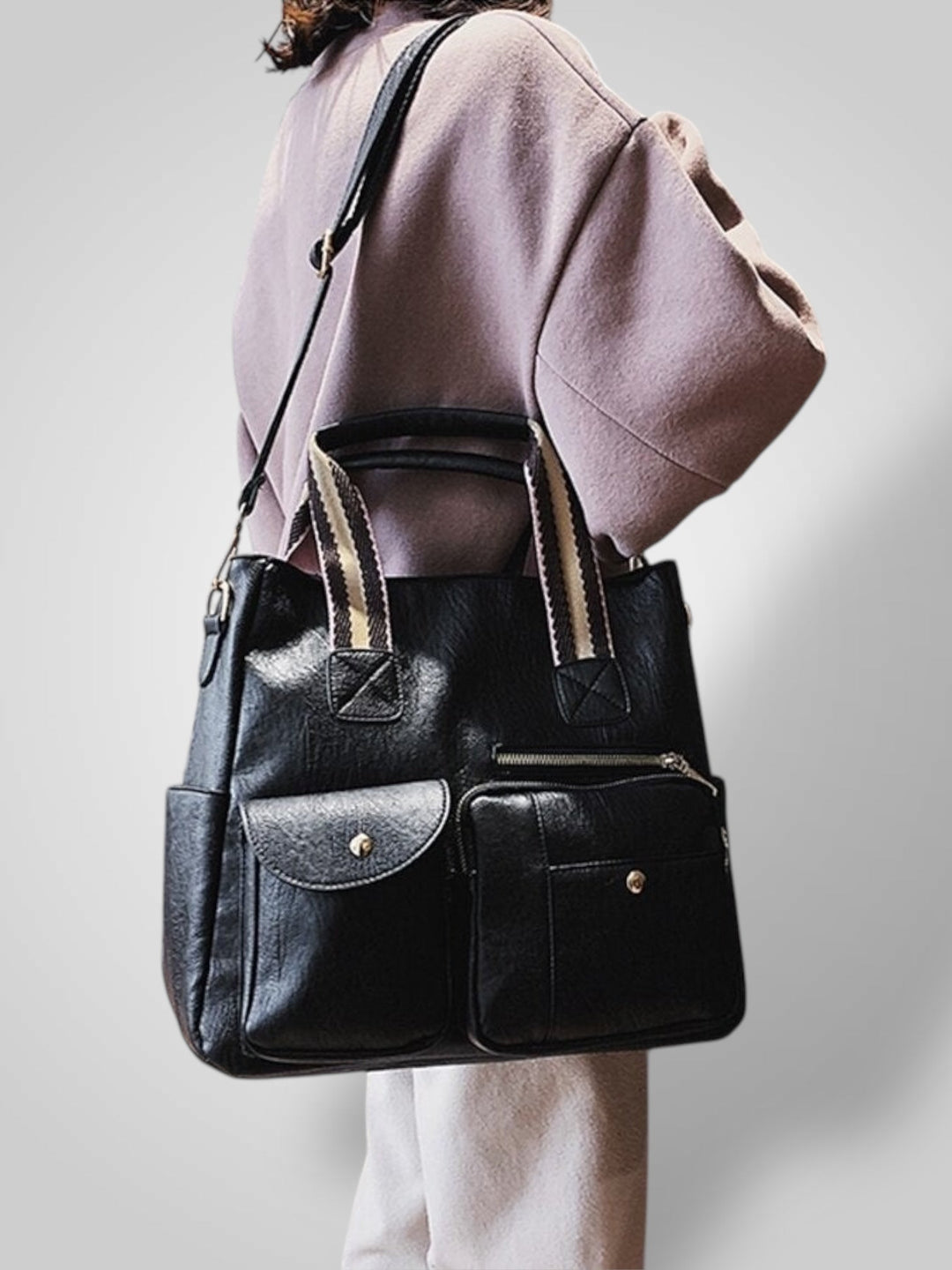 Retro Leather Shoulder Bag with Multiple Compartments