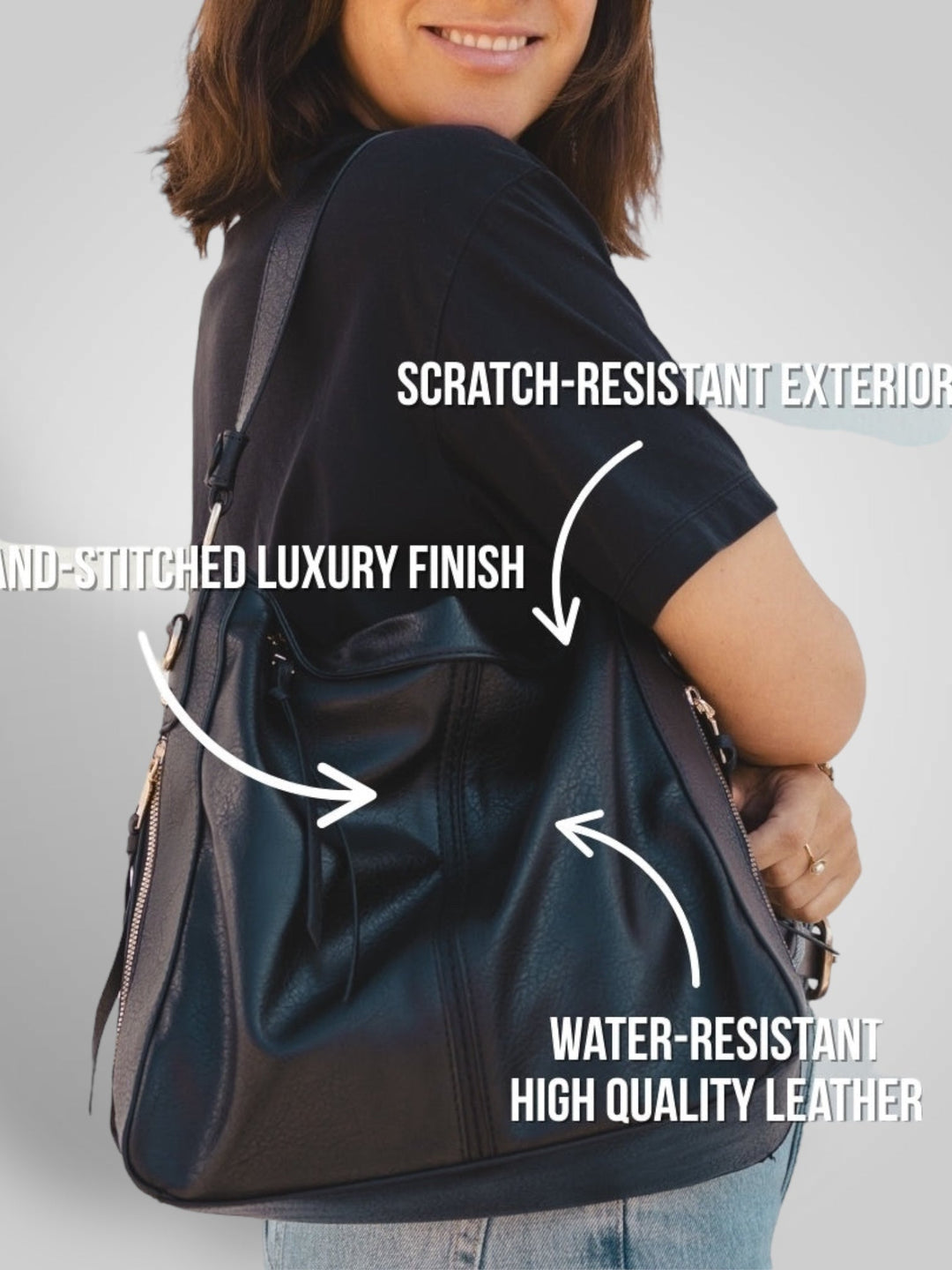 Leather Hobo Bag for Women - Anti-Theft Shoulder Bag