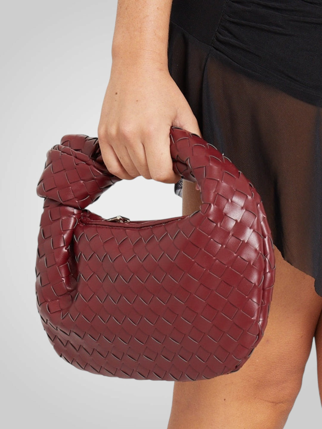 Mini Handbag with Woven Knot Handle in Wine Eco-Leather